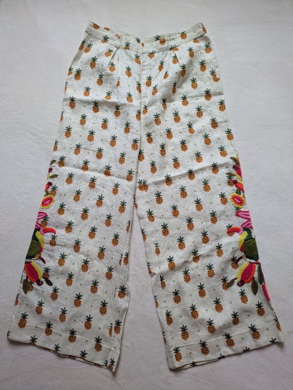 Farm Rio x Anthropologie Linen Pineapple Printed Pants Women's Size Large